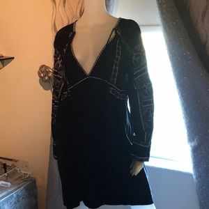 Embroidered Black long sleeve tunic dress by Free People